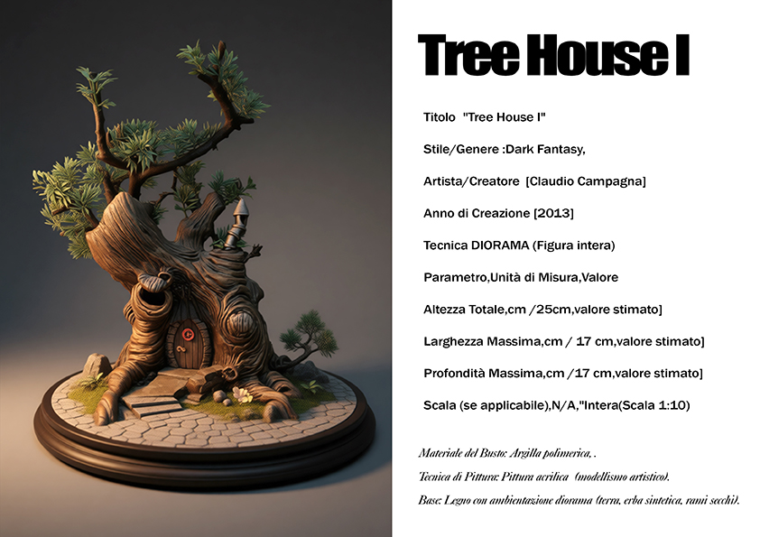 Tree House I — diorama dark fantasy del 2013, argilla polimerica, scala 1:10, Clartdesign