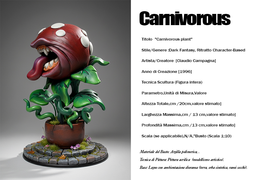 Carnivorous Plant — scultura dark fantasy del 1996, argilla polimerica, scala 1:10, Clartdesign