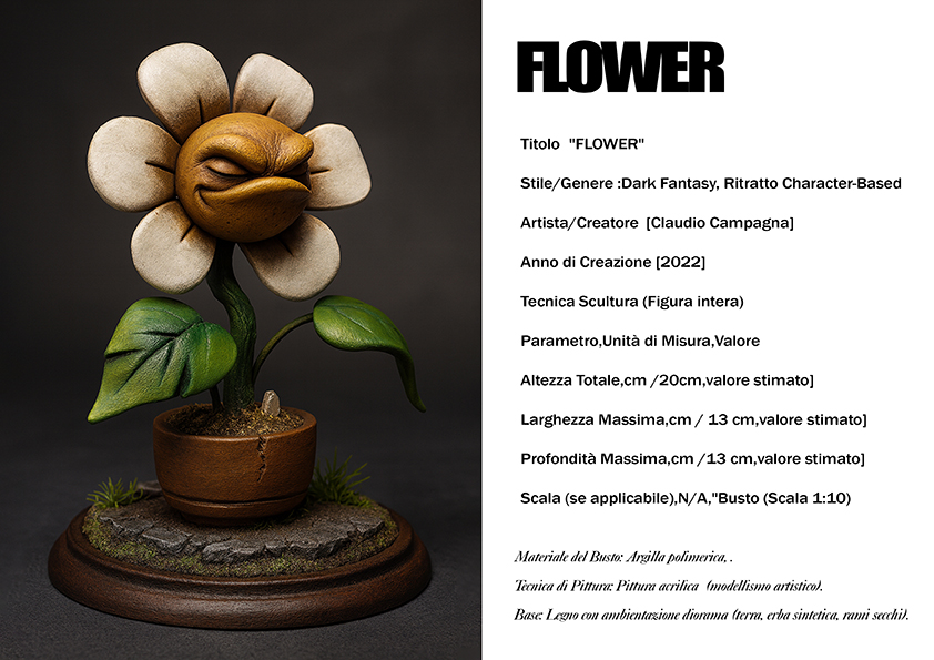Flower — scultura dark fantasy del 2022, argilla polimerica, scala 1:10, Clartdesign