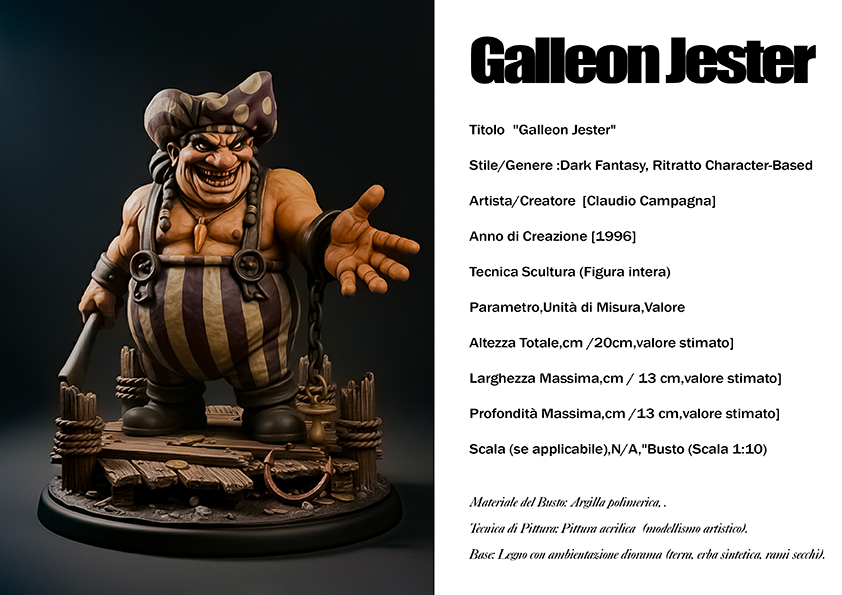 Galleon Jester — scultura dark fantasy del 1996, argilla polimerica, scala 1:10, Clartdesign