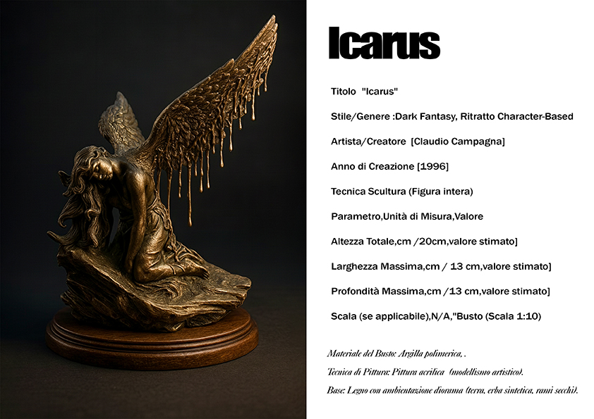 Icarus — scultura dark fantasy del 1996, argilla polimerica, scala 1:10, Clartdesign