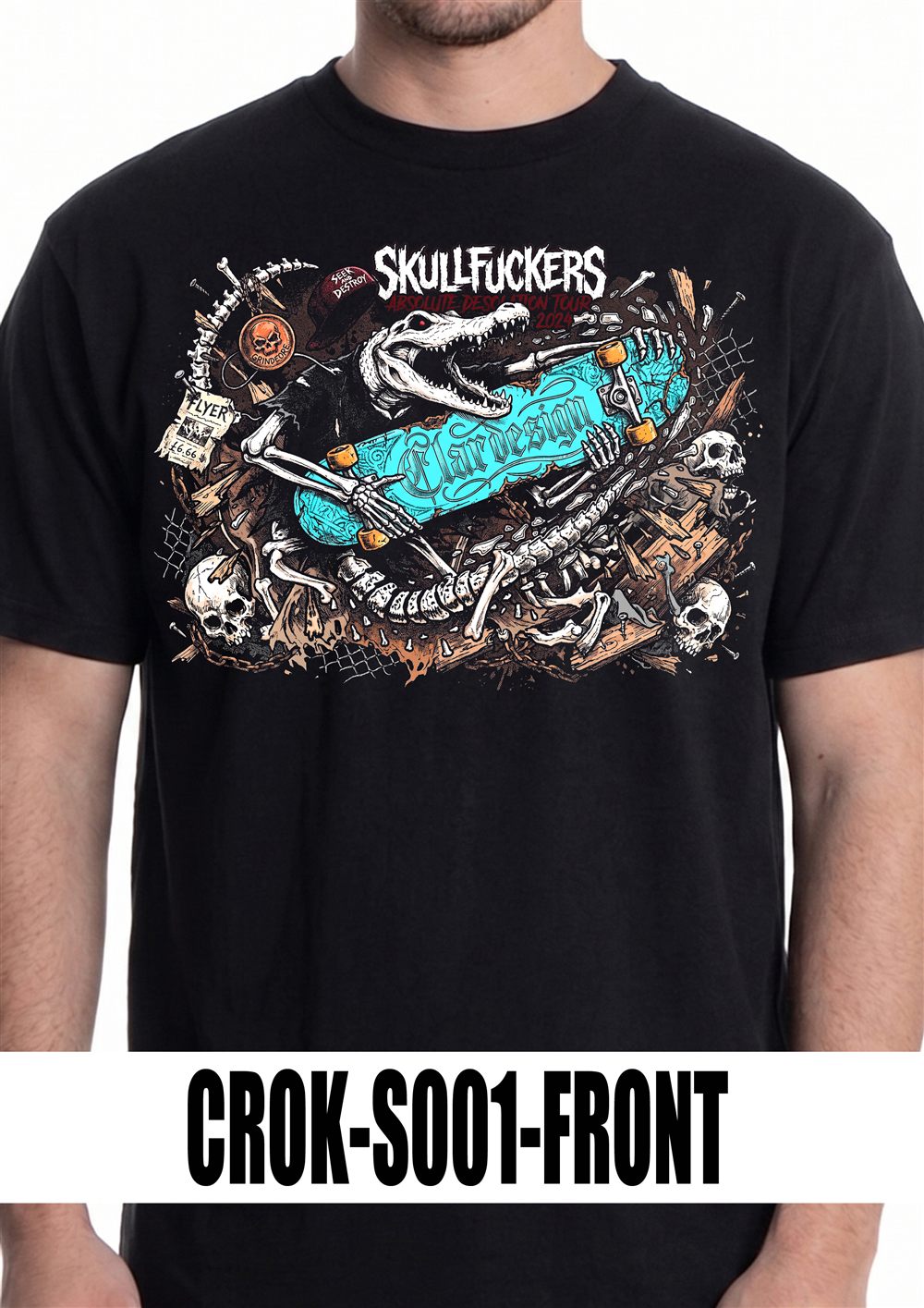 T-shirt nera con grafica CROK-S001, vista fronte