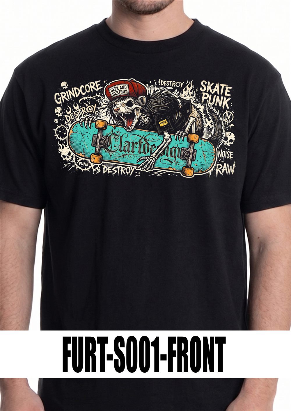 T-shirt nera con grafica FURT-S001, vista fronte