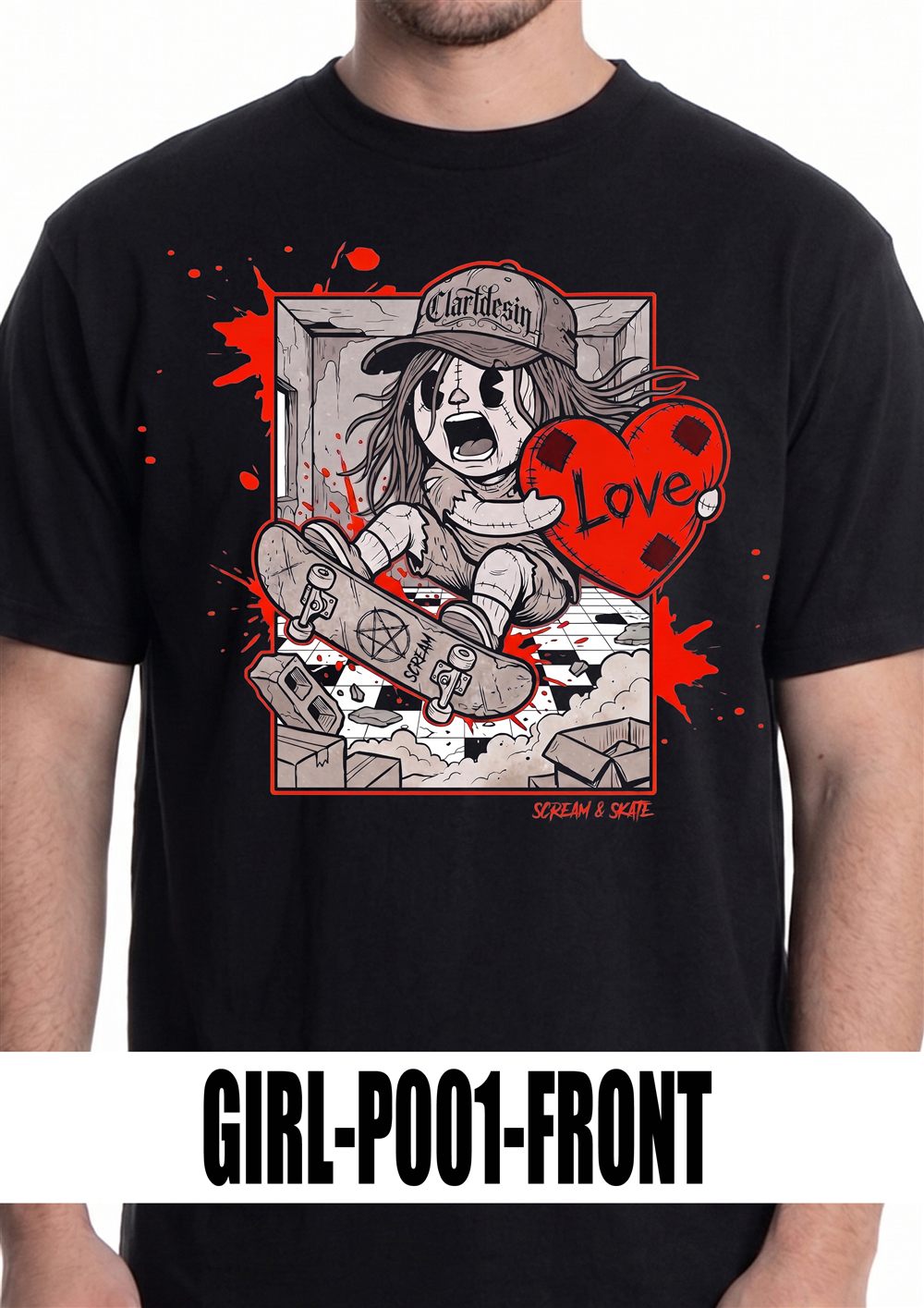 T-shirt nera con grafica GIRL-P001, vista fronte