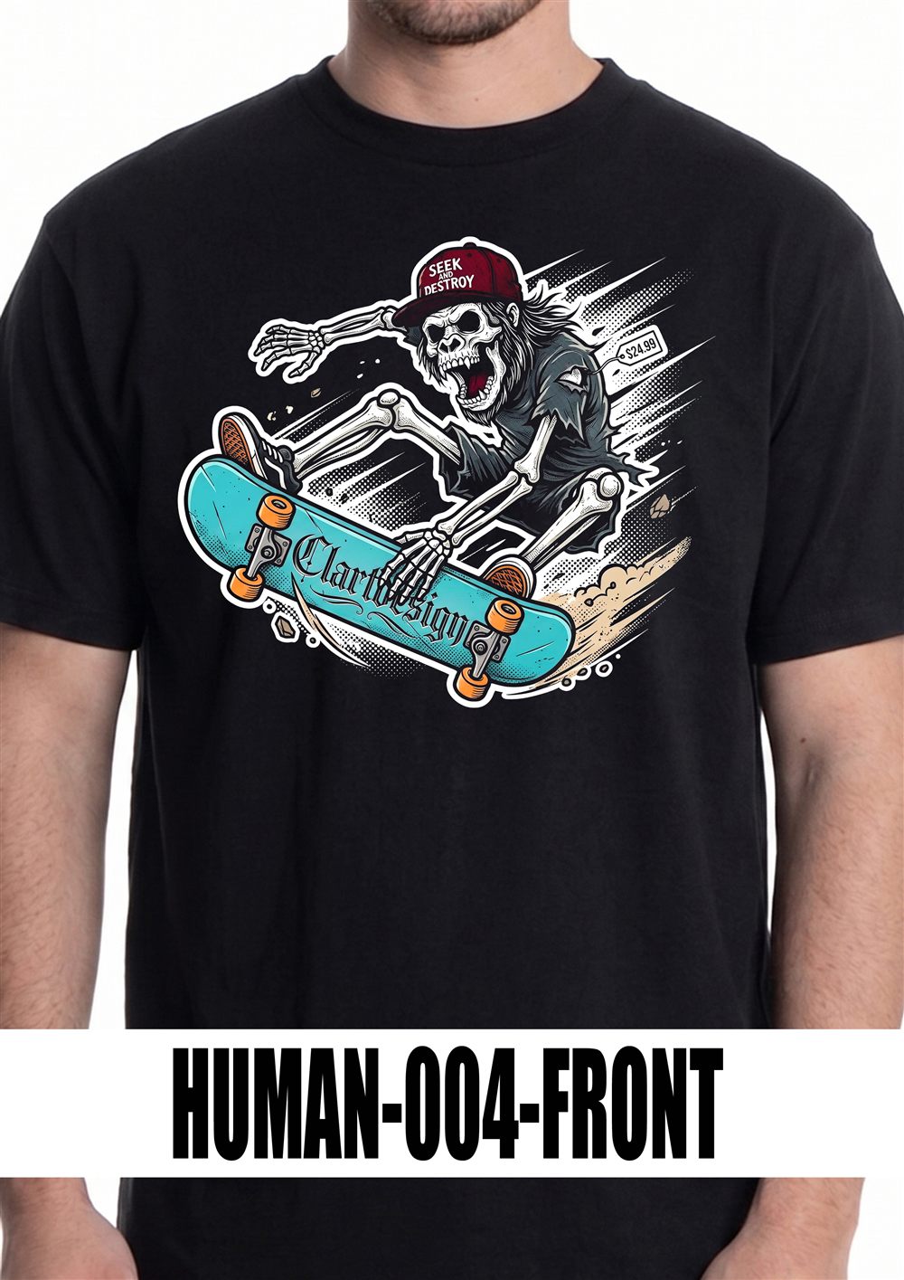 T-shirt nera con grafica HUMAN-004, vista fronte
