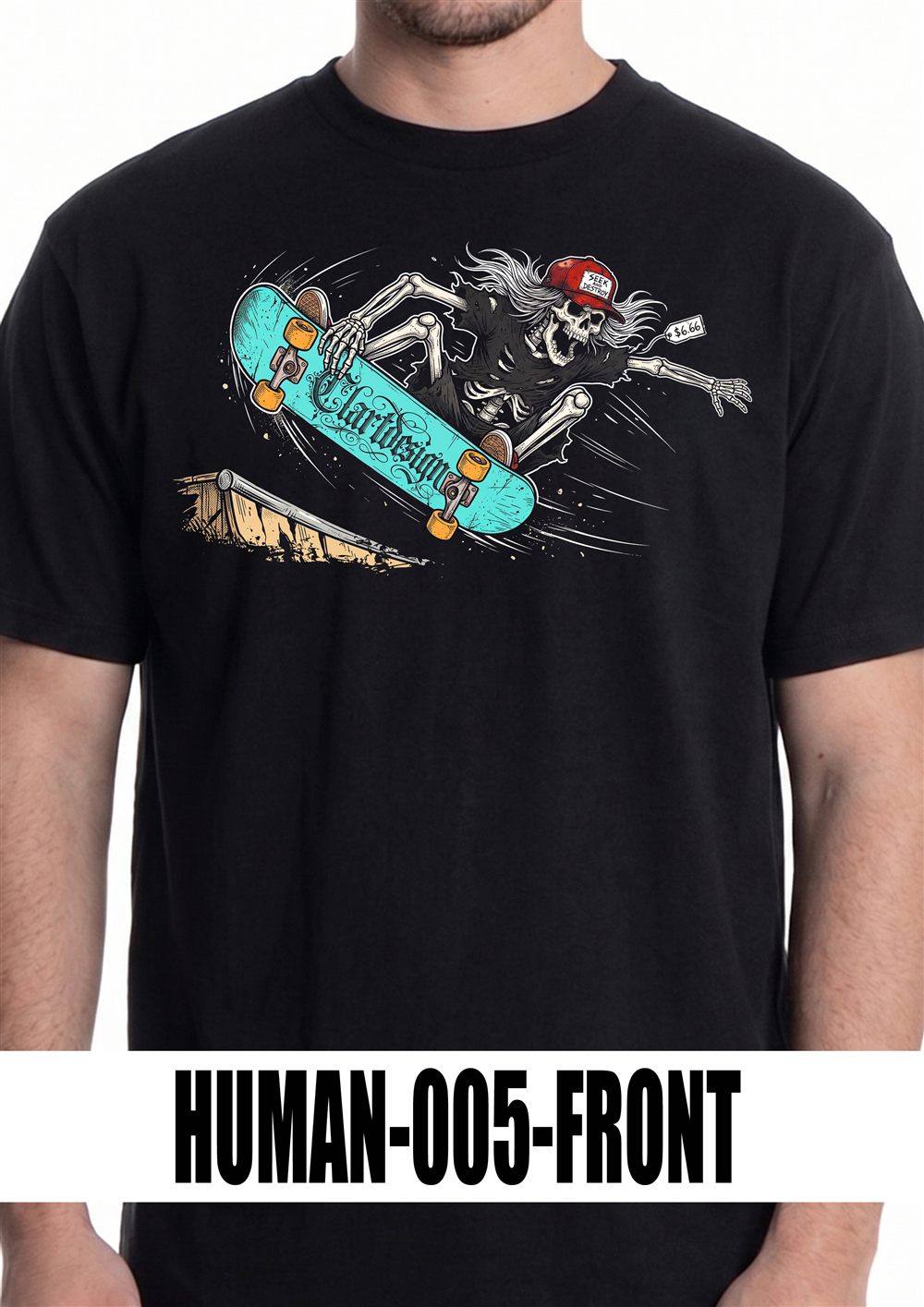 T-shirt nera con grafica HUMAN-005, vista fronte