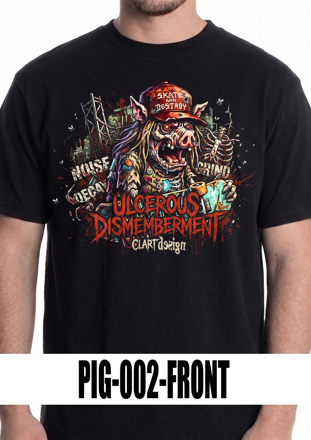 T-shirt nera con grafica PIG-002, vista fronte