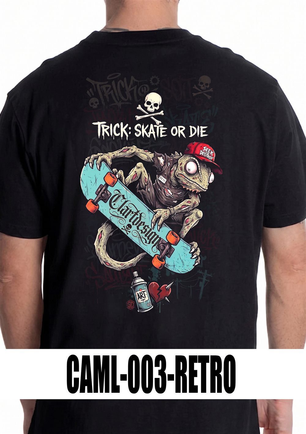 T-shirt nera con grafica CAML-003, vista retro