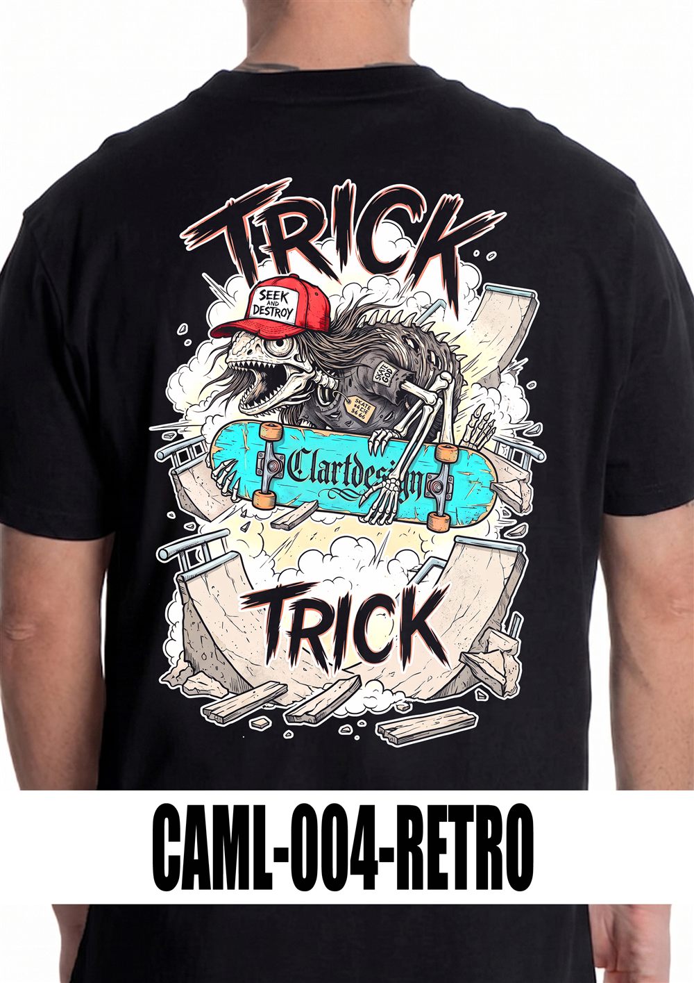 T-shirt nera con grafica CAML-004, vista retro