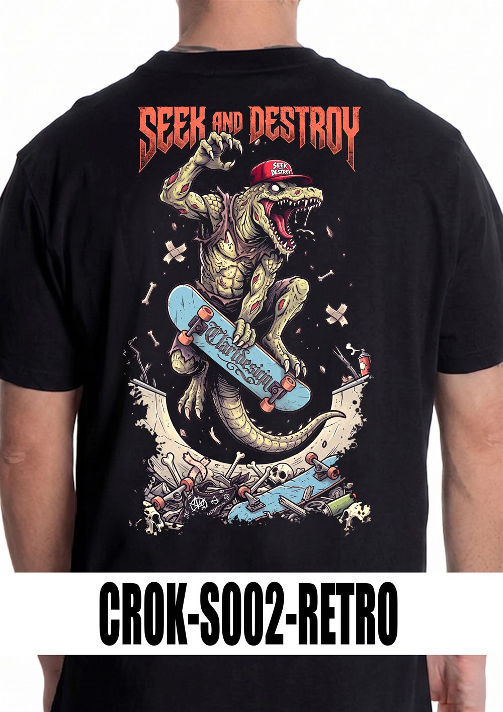 T-shirt nera con grafica CROK-S002, vista retro
