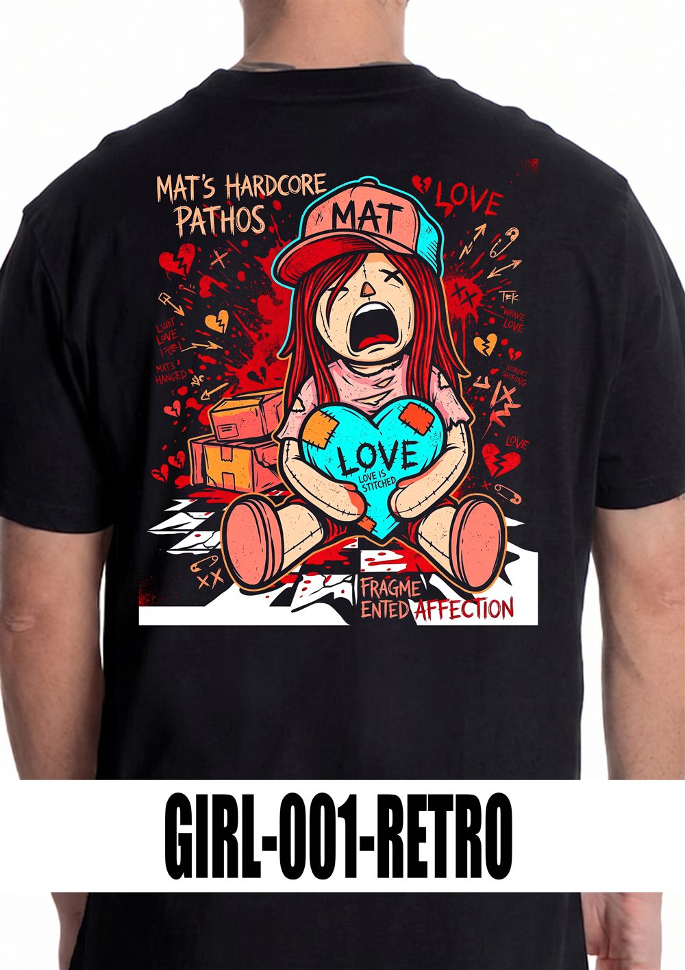 T-shirt nera con grafica GIRL-001, vista retro