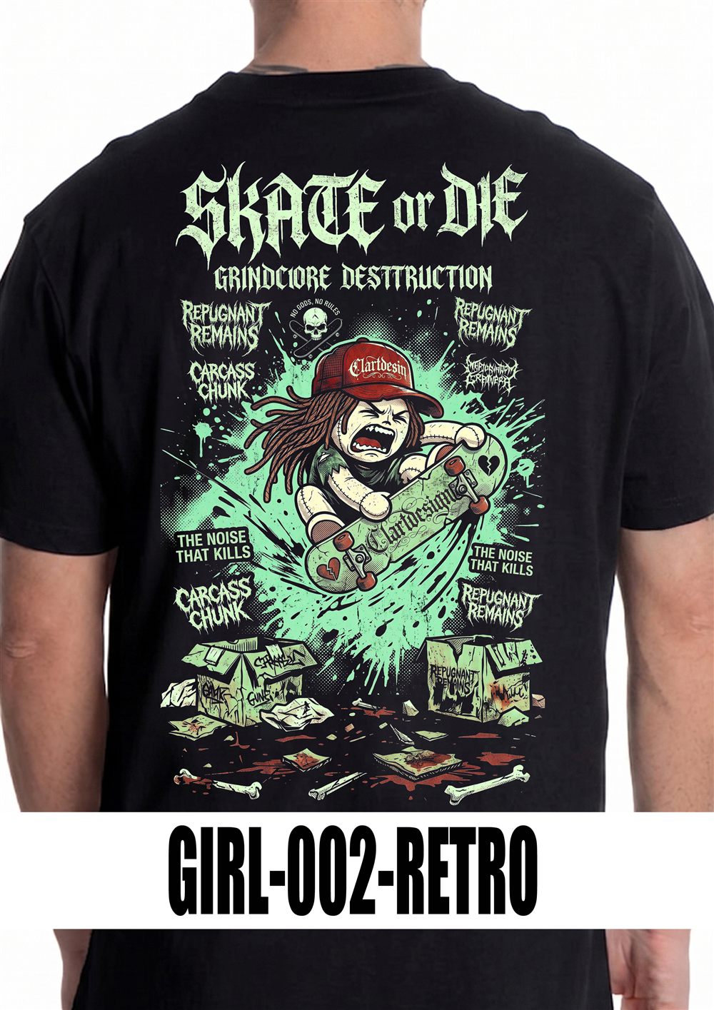 T-shirt nera con grafica GIRL-002, vista retro