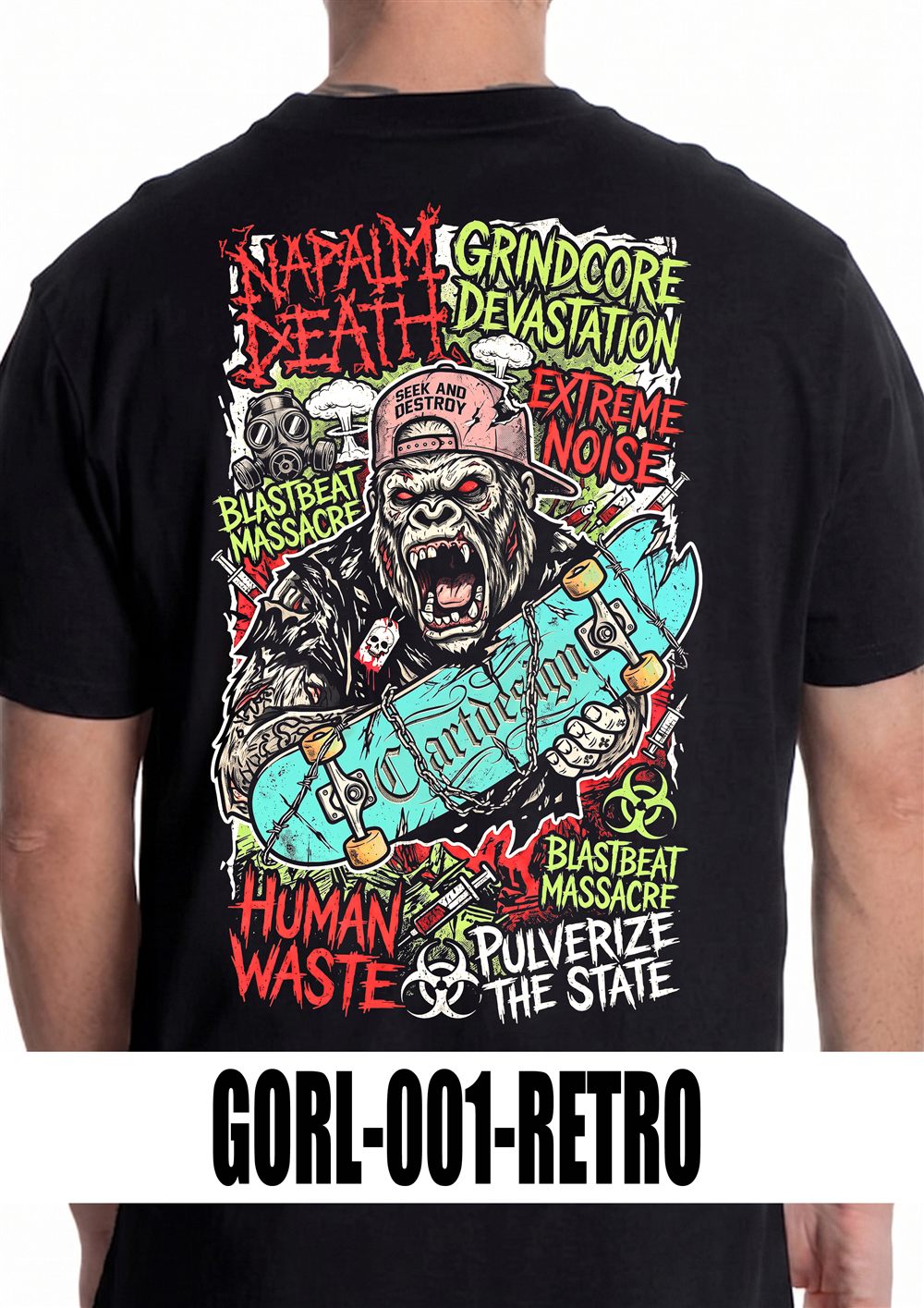 T-shirt nera con grafica GORL-001, vista retro