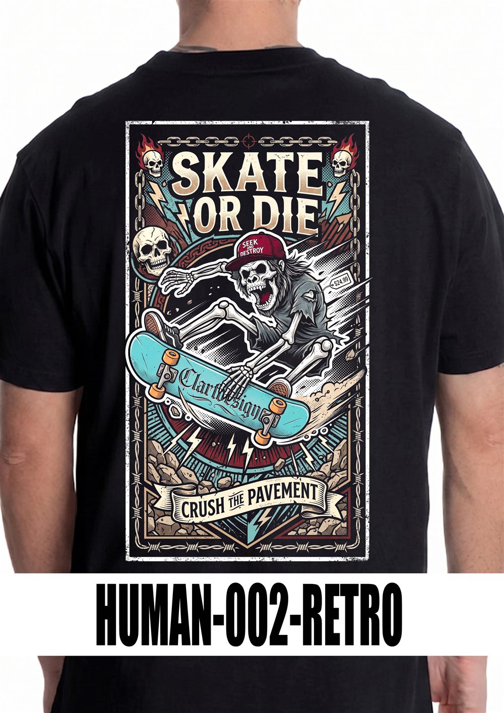 T-shirt nera con grafica HUMAN-002, vista retro