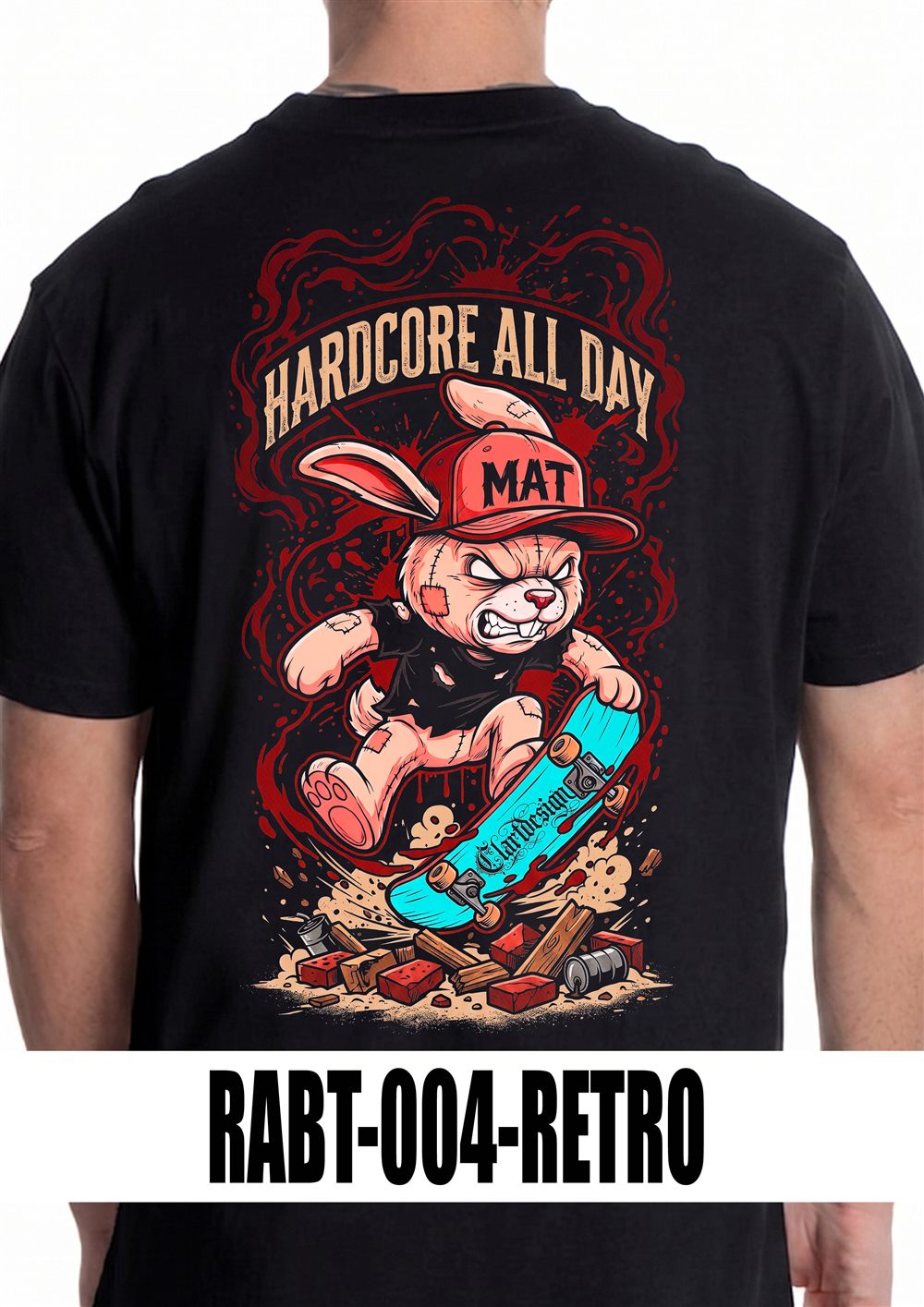 T-shirt nera con grafica RABT-004, vista retro