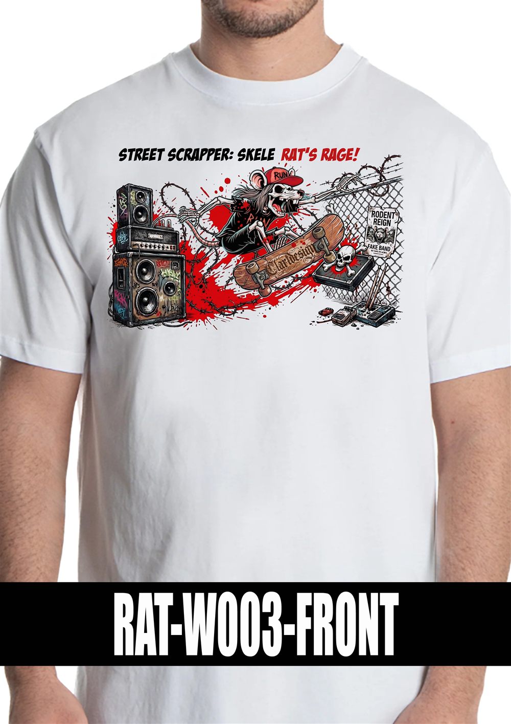 T-shirt bianca con grafica RAT-W003