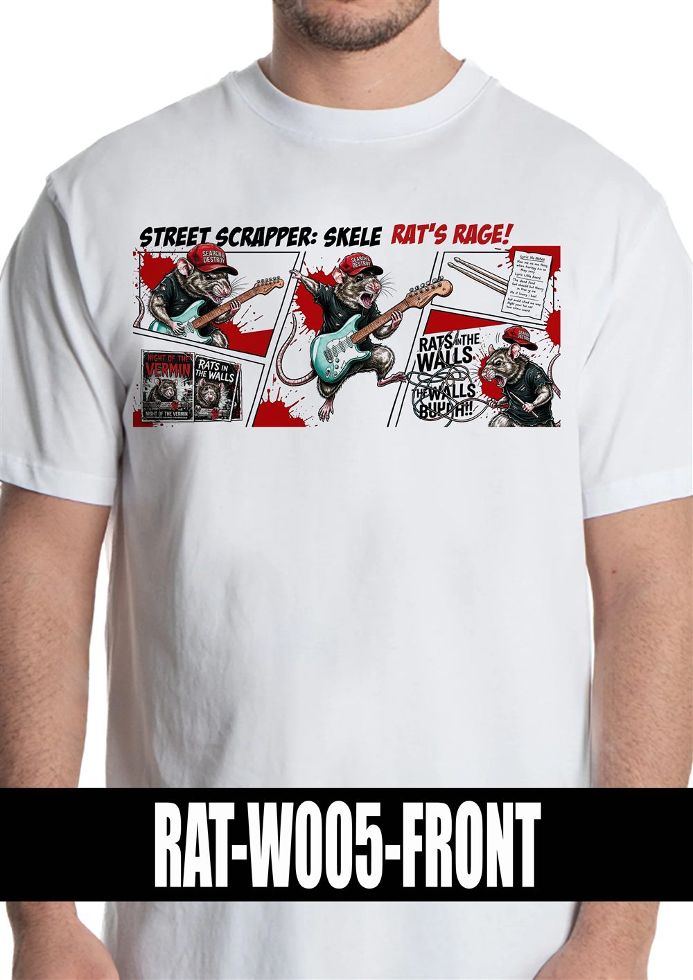 T-shirt bianca con grafica RAT-W005