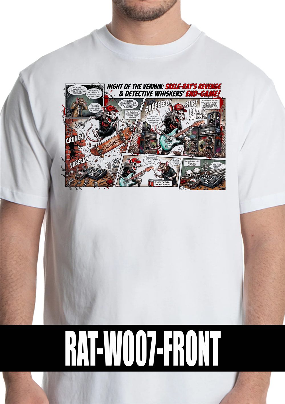 T-shirt bianca con grafica RAT-W007